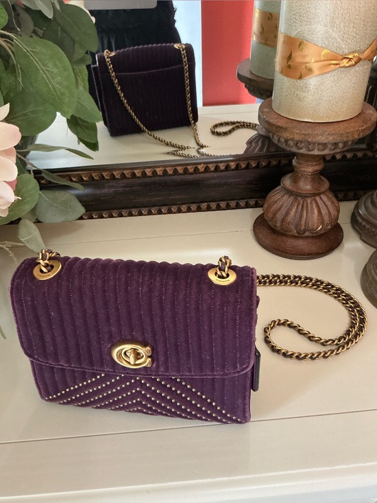 Coach Handbags - Coach Purple Velvet Quilted Crossbody with Gold Chain